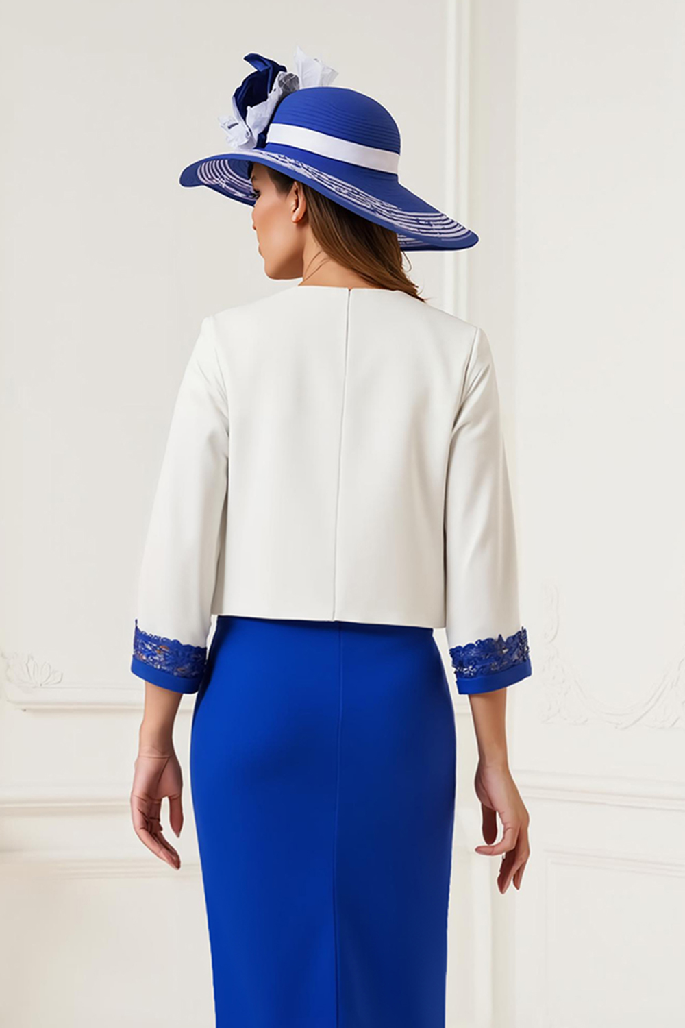 2 Piece Royal Blue Bodycon Midi Wedding Guest Dress with Lace