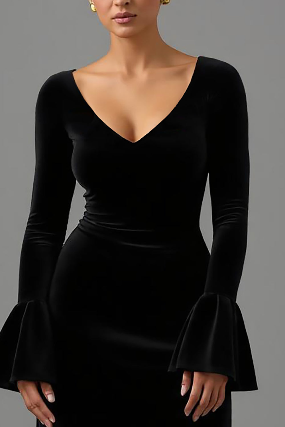 Black Velvet Sheath V Neck Long Holiday Party Dress with Sleeves