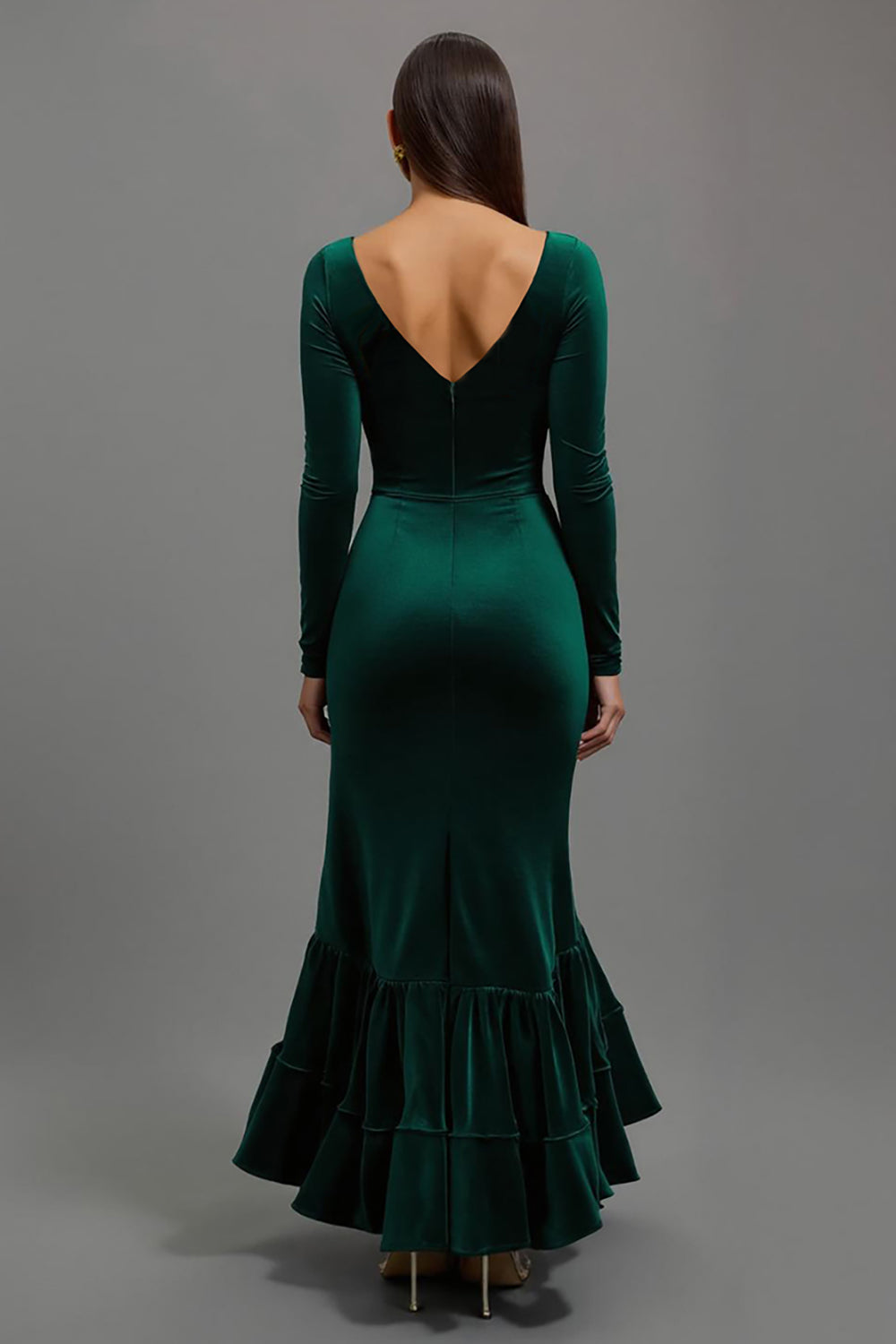 Dark Green Velvet Mermaid Long Sleeves Holiday Party Dress