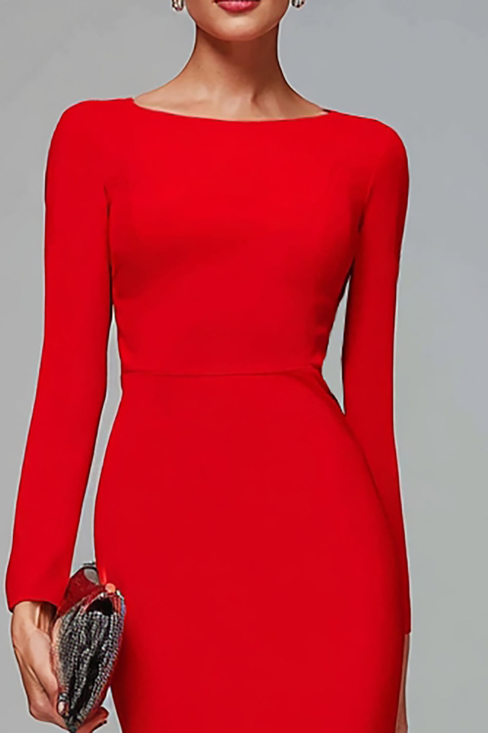 Elegant Red Mermaid Long Sleeves Midi Work Dress