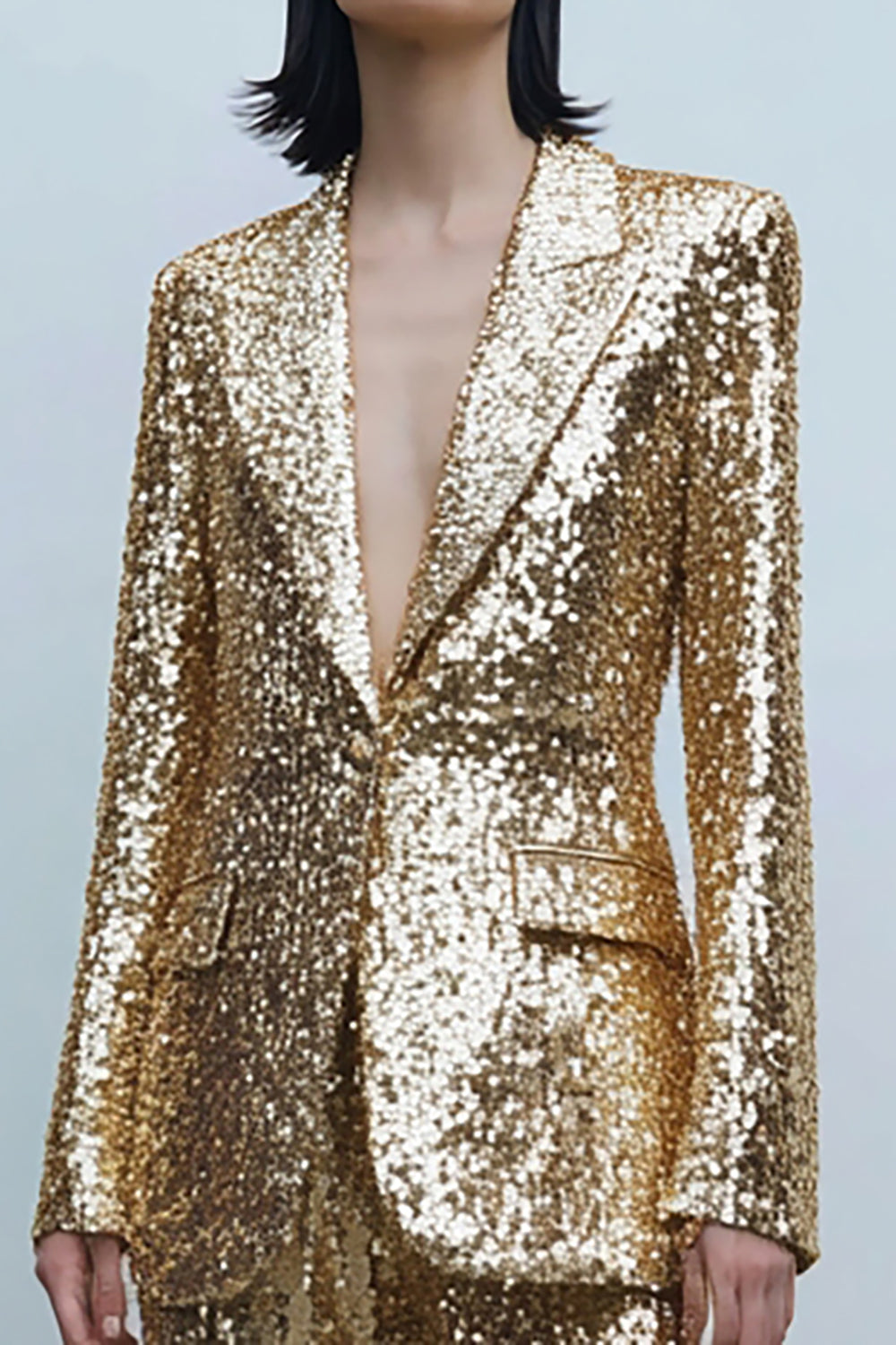 Sparkly 2 Piece Sequins Gold Women Prom Suits with Pockets
