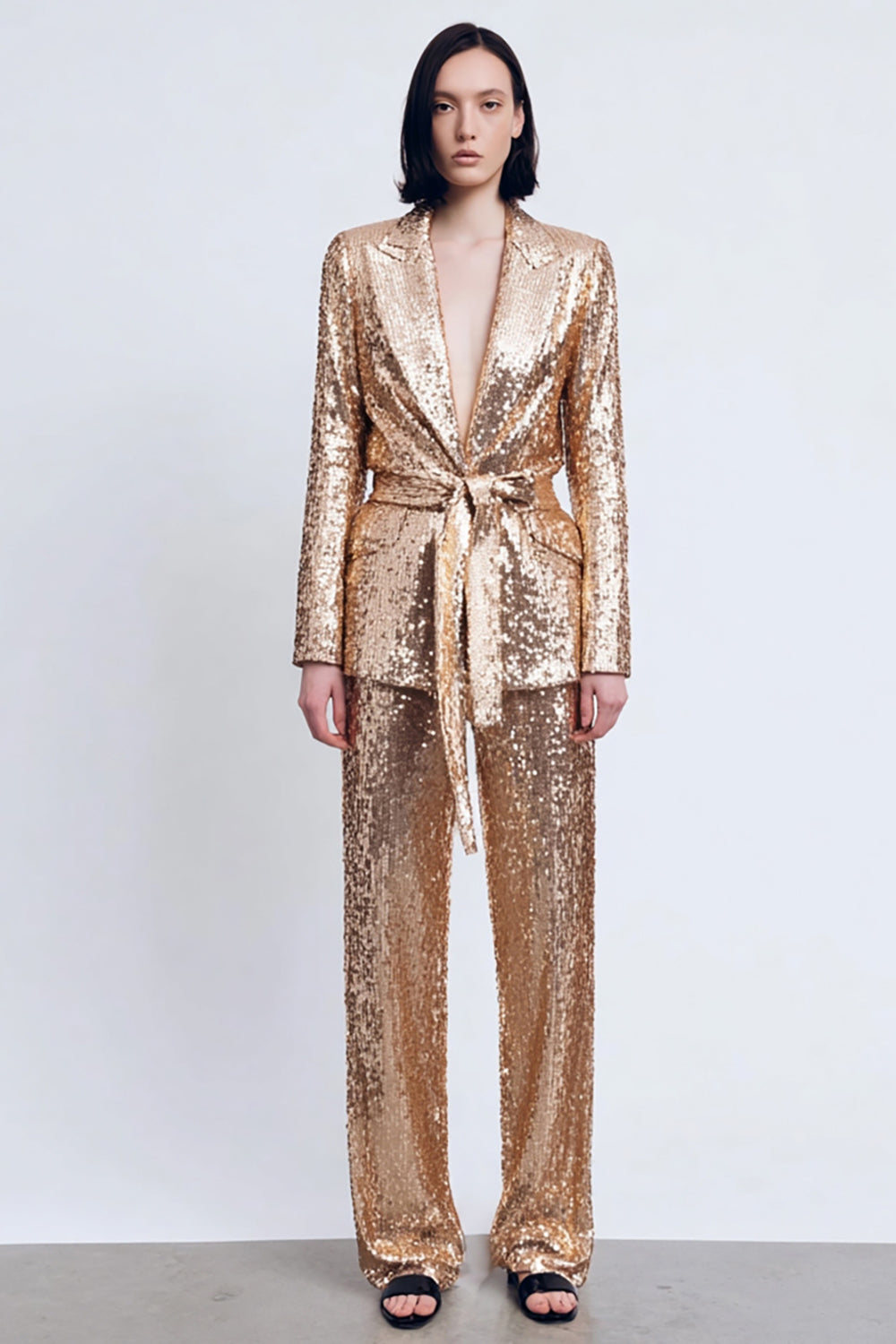 Sparkly Gold 2 Piece Peak Lapel Sequins Women Party Suits
