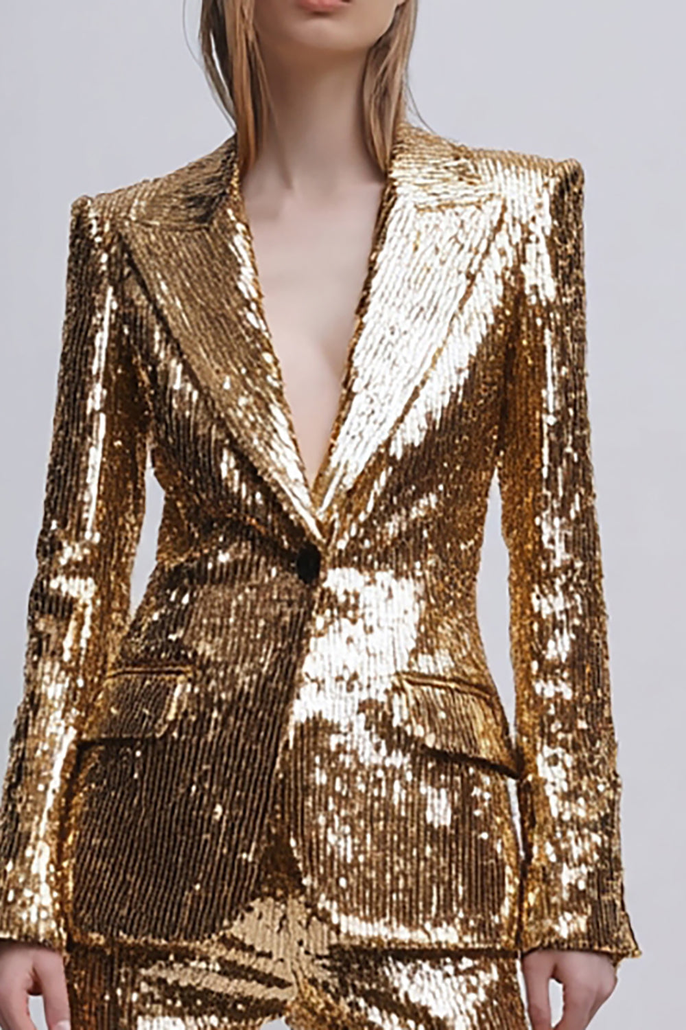 2 Piece Gold Sequins Peak Lapel Sparkly Women Party Suits