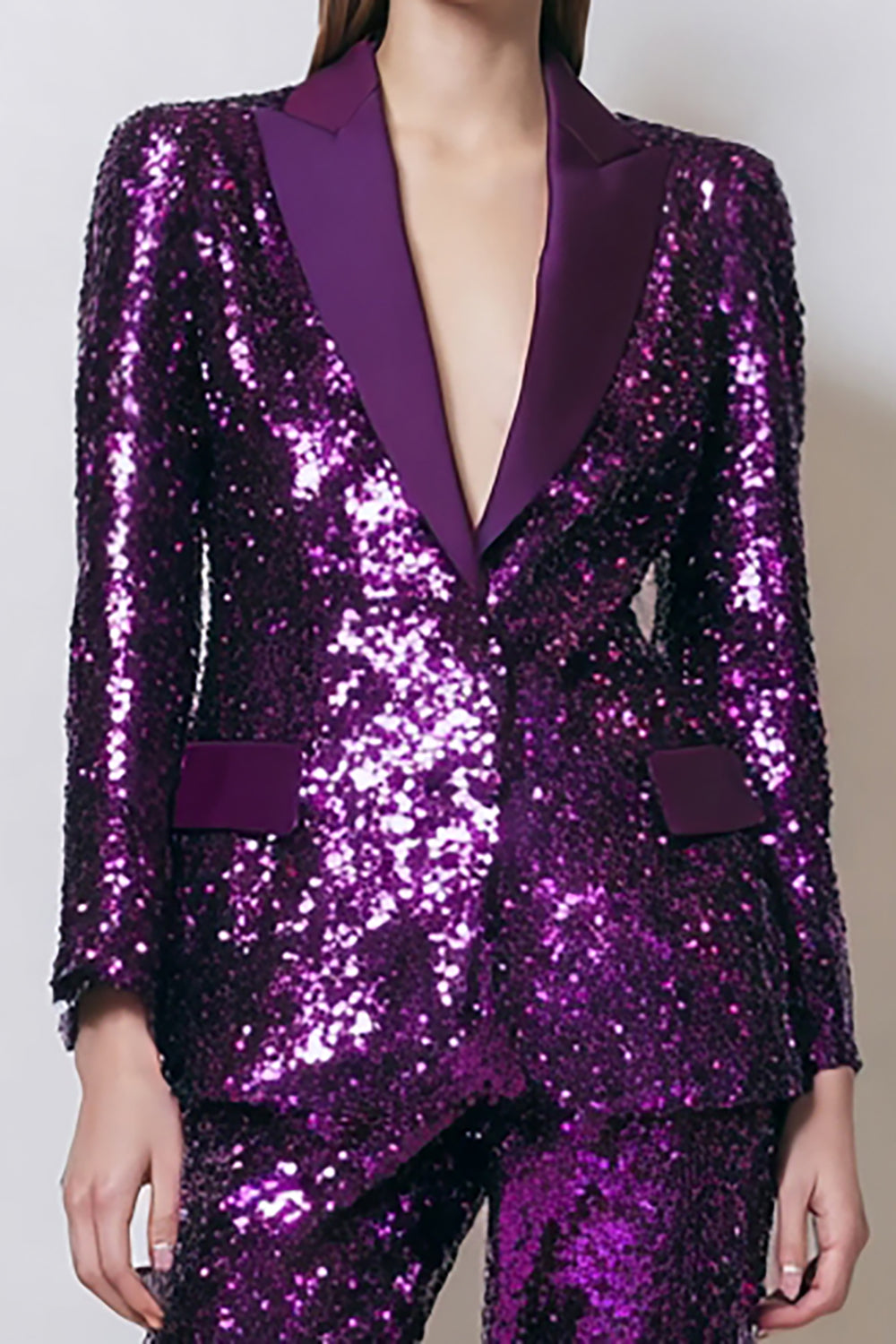 2 Piece Sparkly Dark Purple Sequins Women Party Suits with Pockets