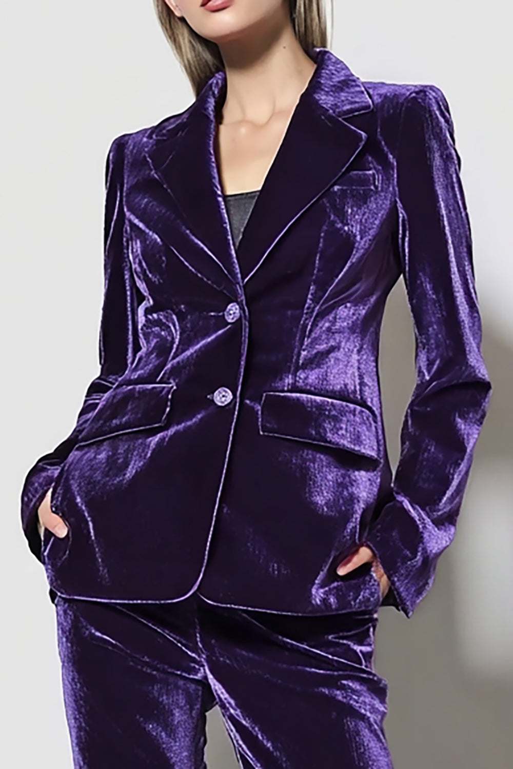 2 Piece Dark Purple Velvet Notched Lapel Business Suits