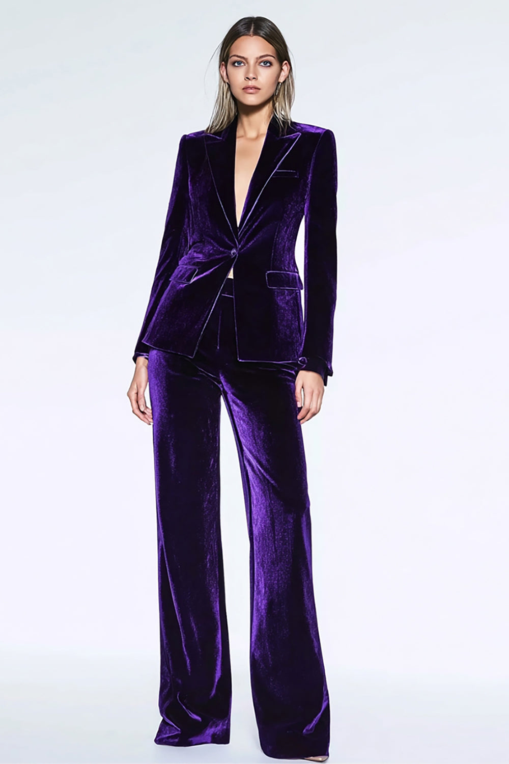  2 Piece Dark PurpleVelvet Peak Lapel Business Suits with Pockets