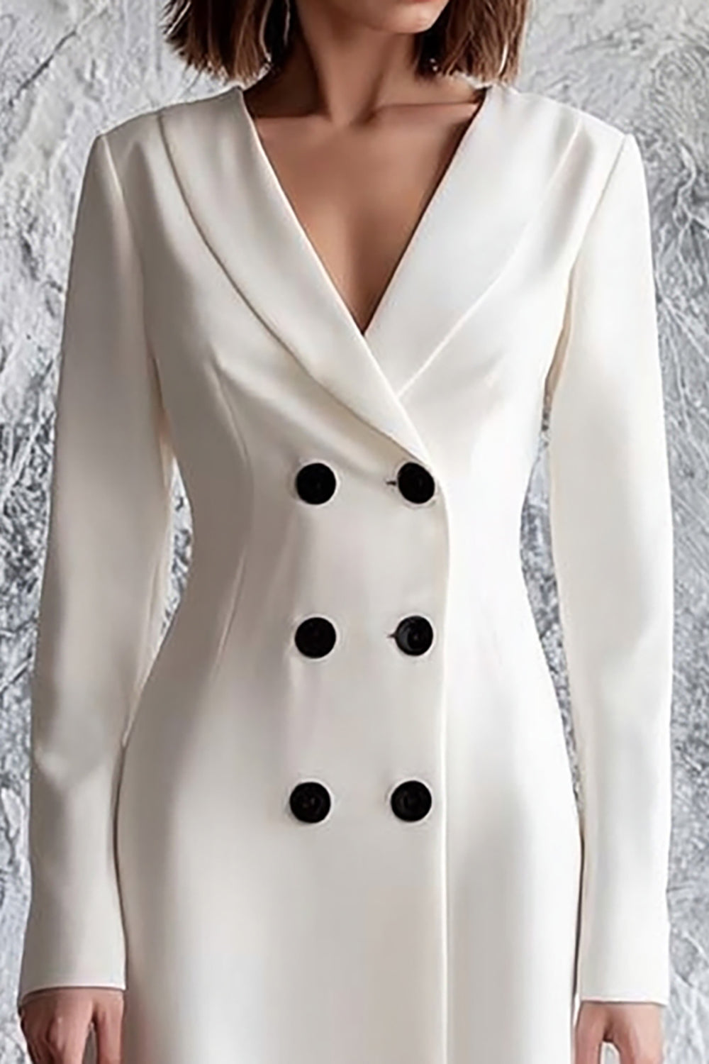 Ivory A Line Double Breasted Midi Satin Blazer Dress