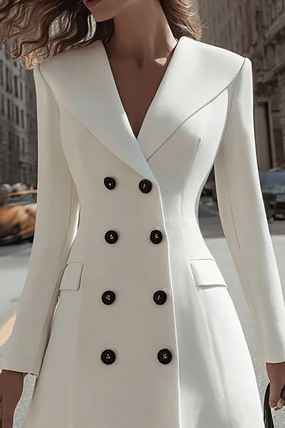 Ivory Shawl Lapel Double Breasted A Line Midi Blazer Dress
