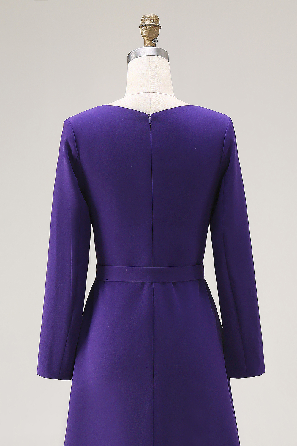 Dark Purple Bateau Neck A-Line Midi Work Dress with Sleeves