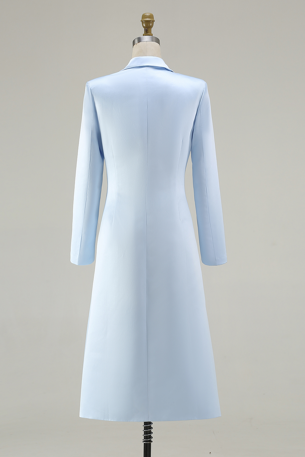 Sky Blue Peak Lapel Pencil Single Breasted Midi Blazer Dress with Pockets