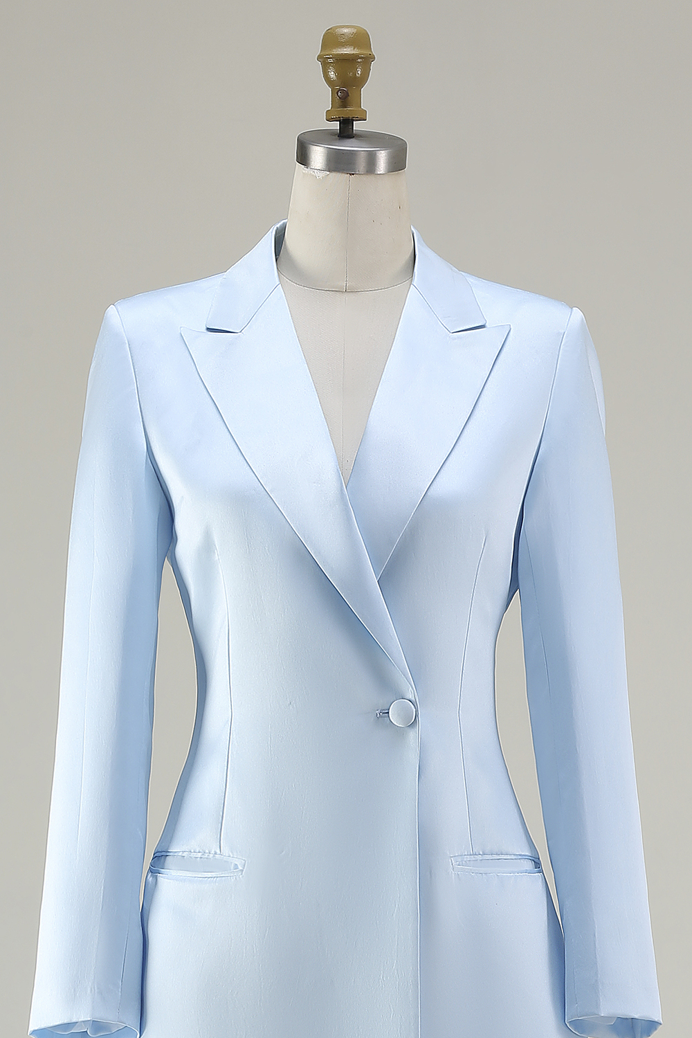 Sky Blue Peak Lapel Pencil Single Breasted Midi Blazer Dress with Pockets