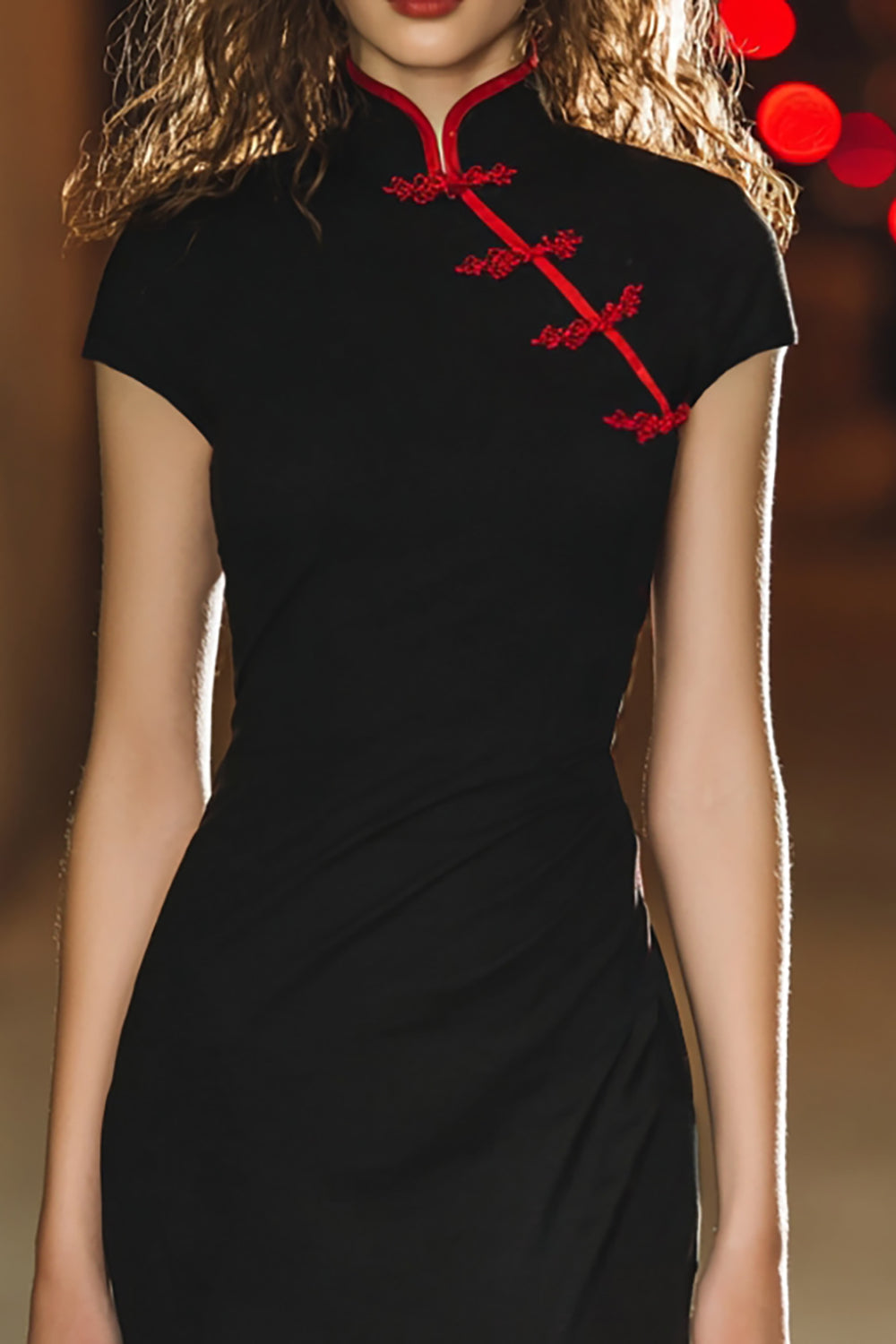 Black High Neck Ruched Tight Short Cocktail Dress with Slit