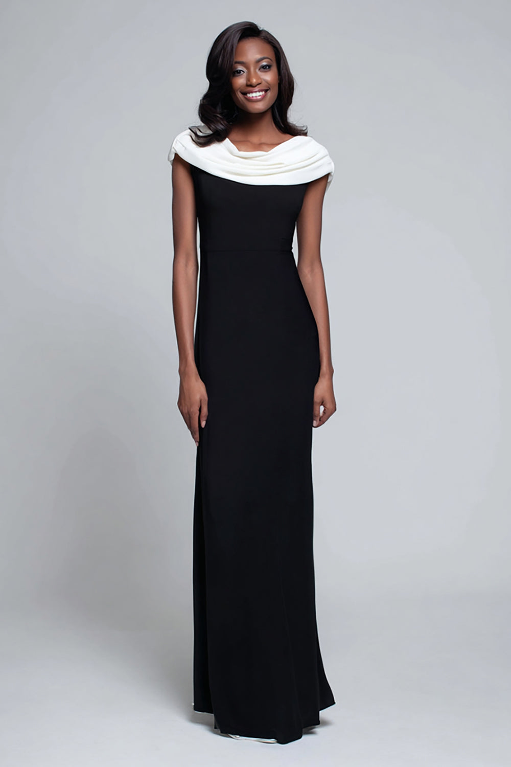 Simple Black and White Satin Sheath Long Evening Dress