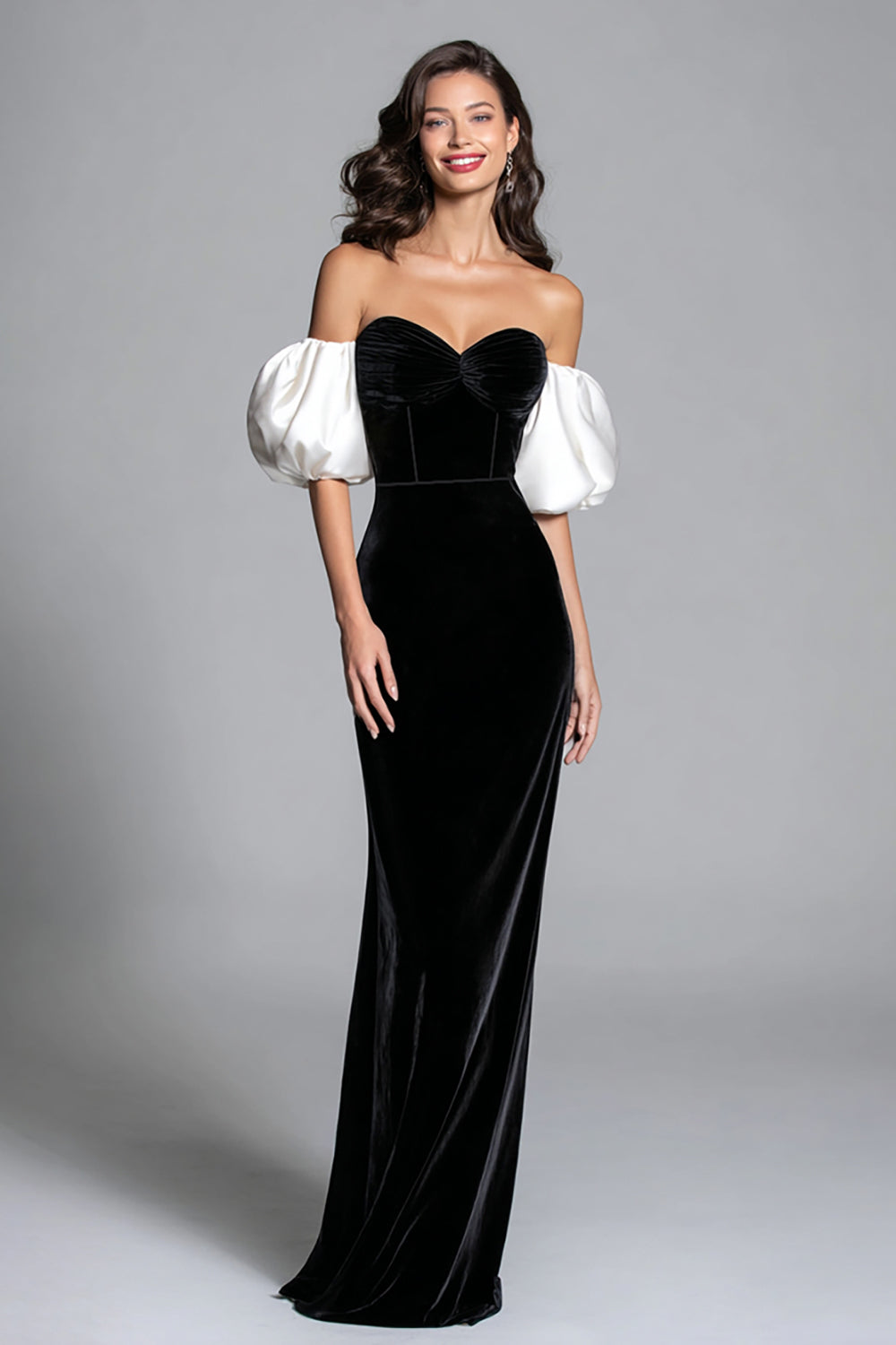 Black and White Velvet Mermaid Long Corset Formal Dress