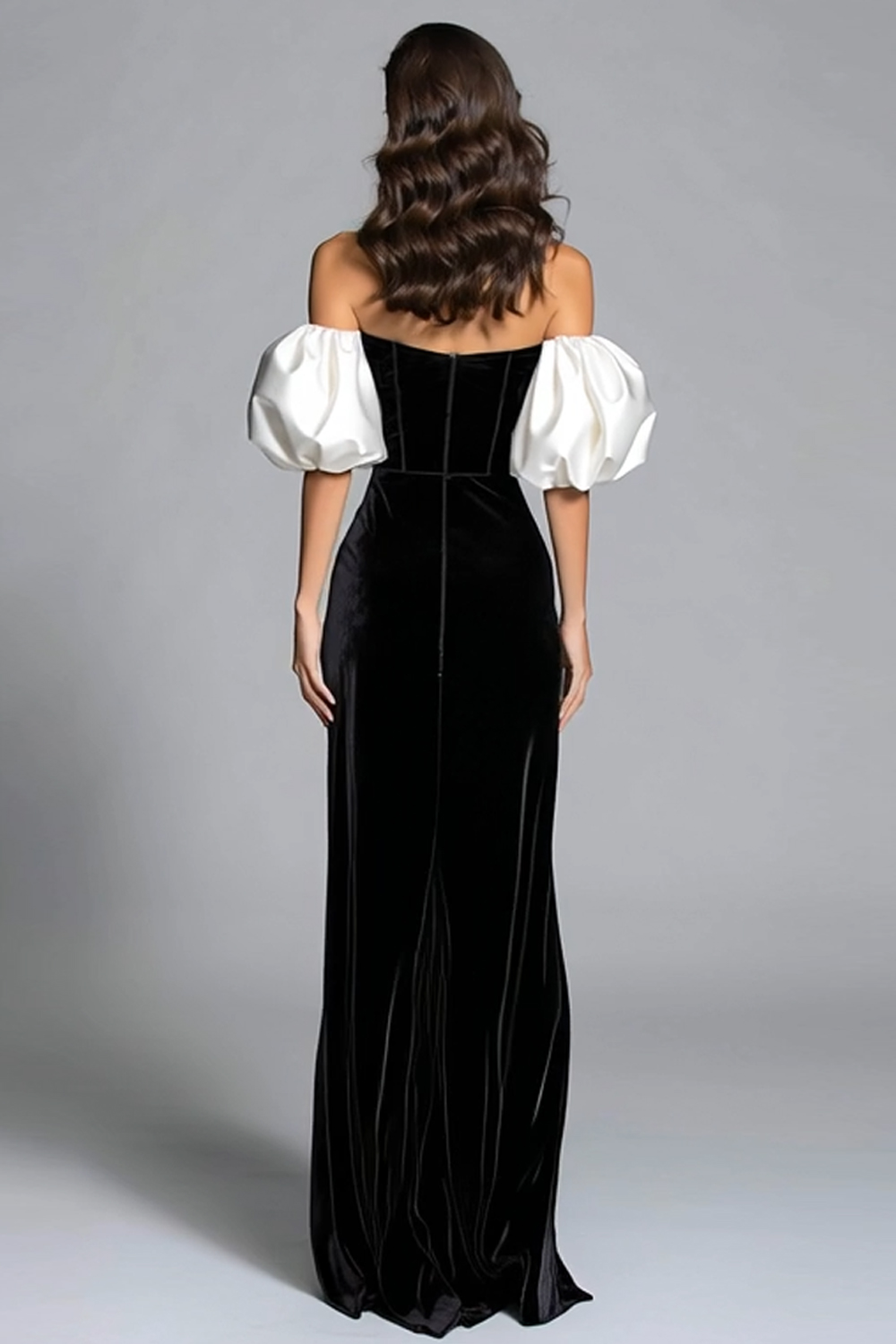 Black and White Velvet Mermaid Long Corset Formal Dress