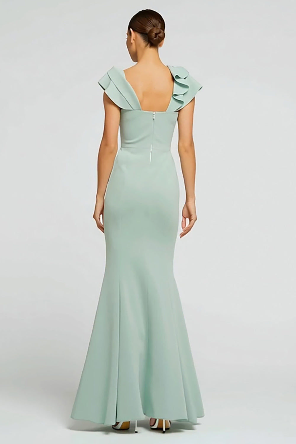 Mint Green Crepe Boat Neck Mermaid Long Holiday Party Dress with 3D Flower