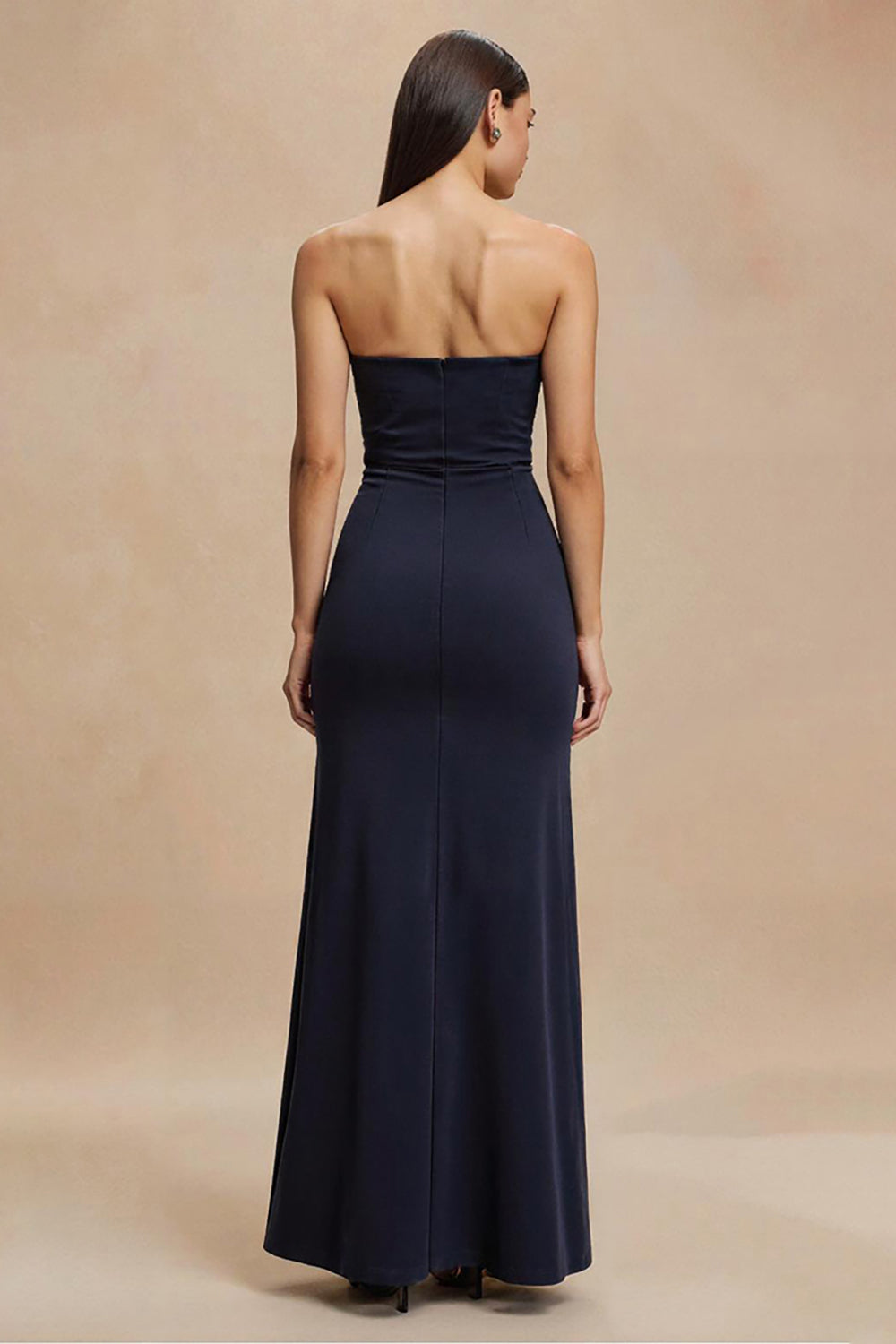 Simple Navy Satin Strapless Mermaid Long Holiday Party Dress