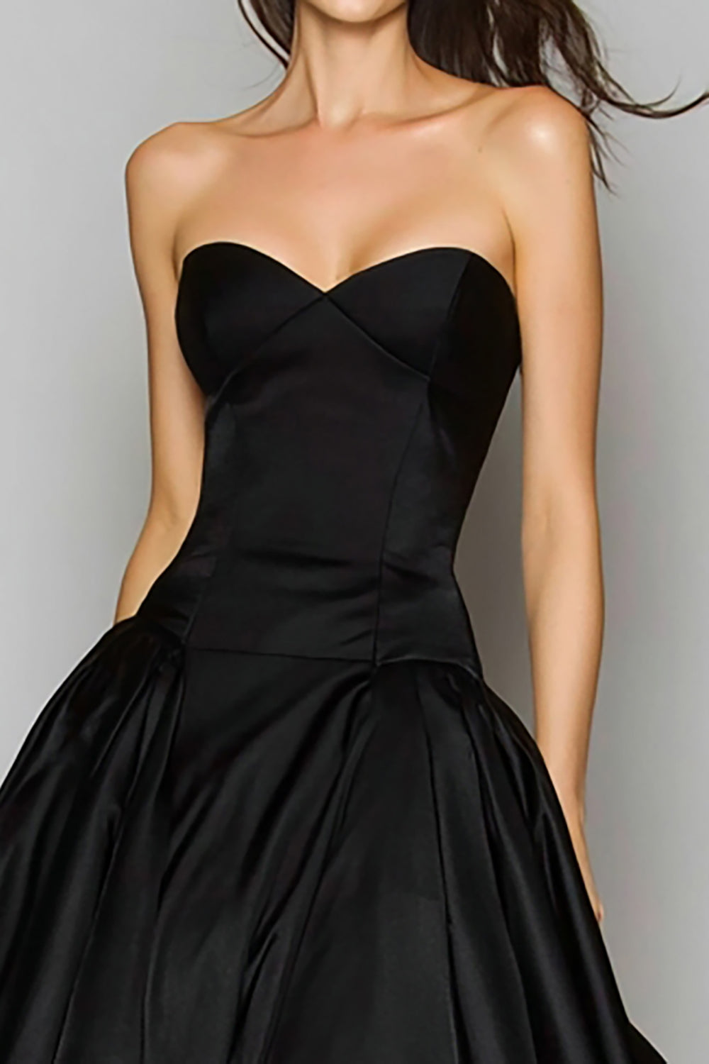 Black Satin A-Line Sweetehart Strapless Long Holiday Party Dress