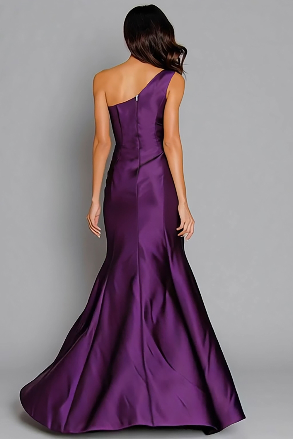 Purple Satin Mermaid One Shoulder Ruched Long Holiday Party Dress