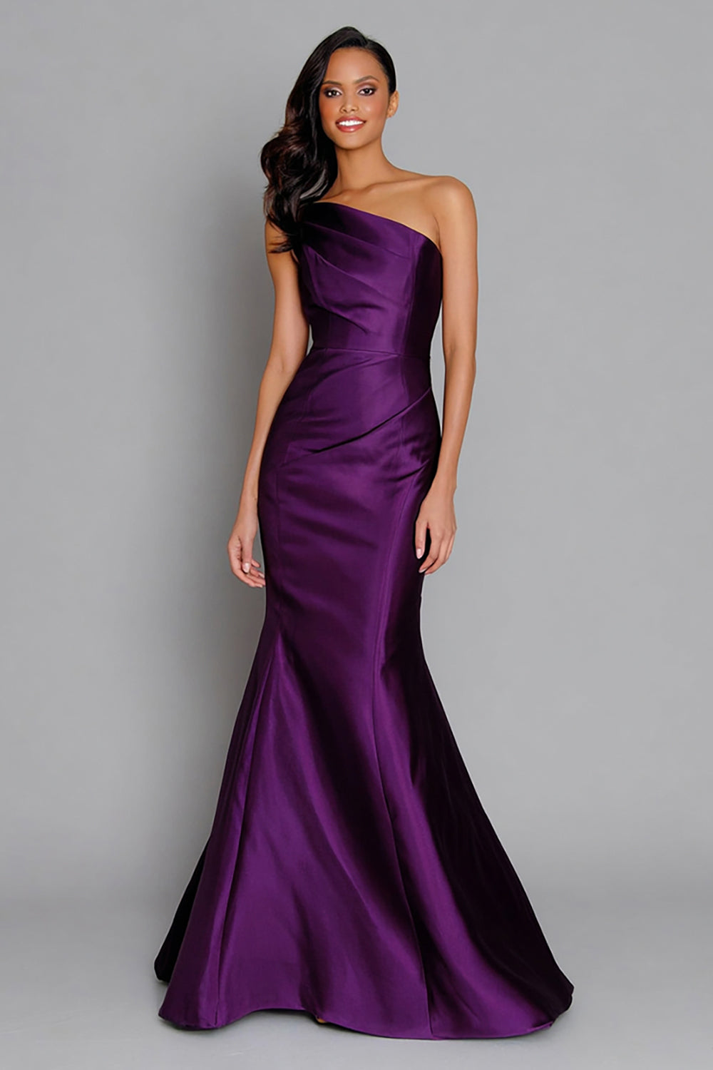Purple Satin Mermaid One Shoulder Ruched Long Holiday Party Dress