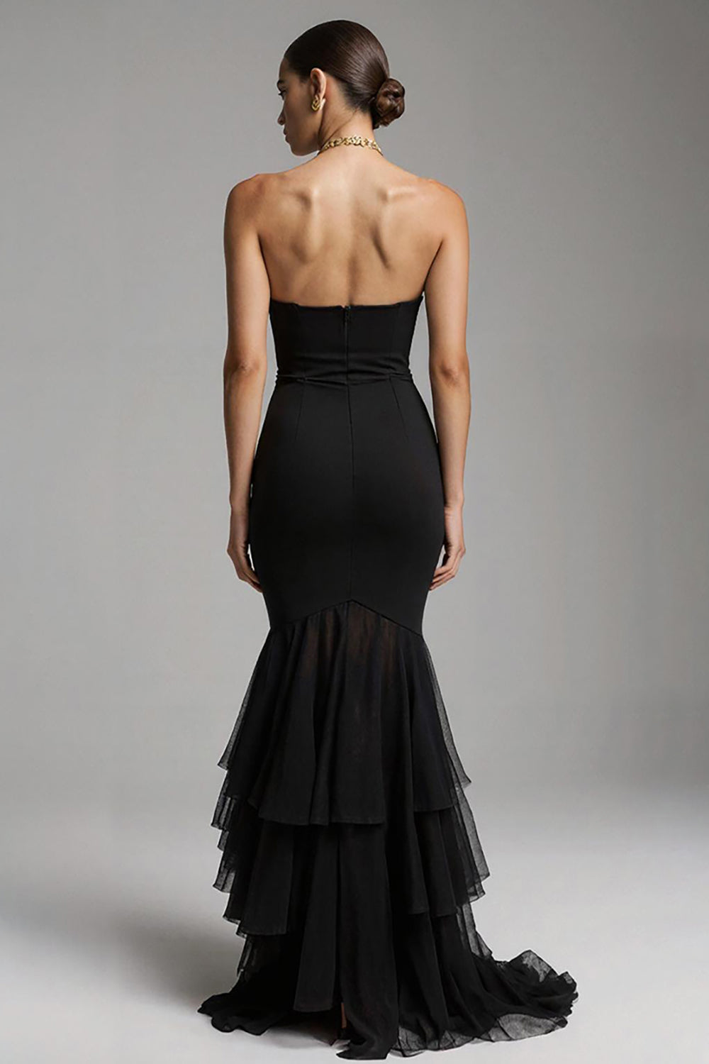 Black Mermaid Tulle Sweetheart Long Holiday Party Dress with Ruffles