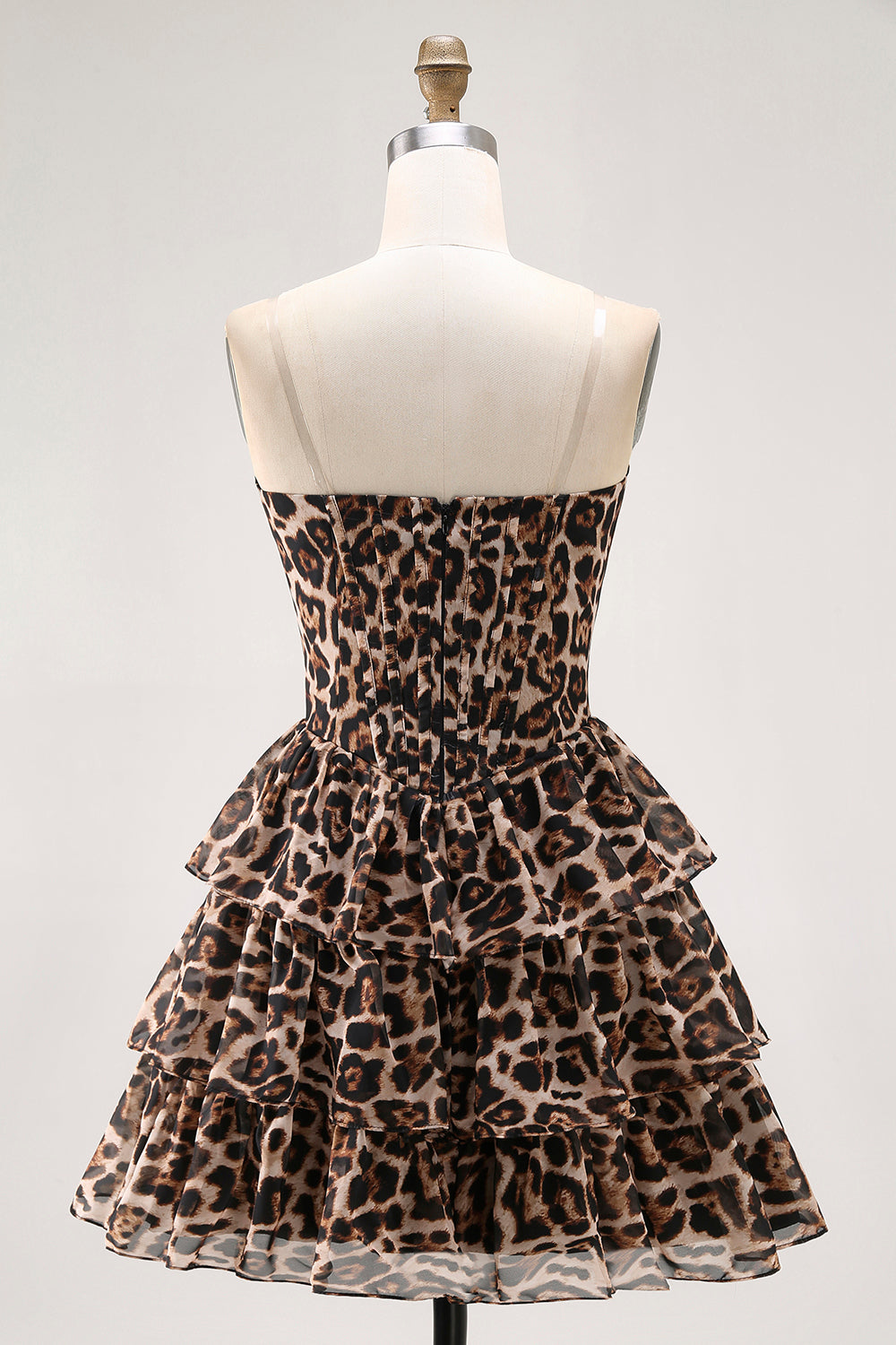 Brown Leopard Sweetheart Tiered Short Corset Homecoming Dress