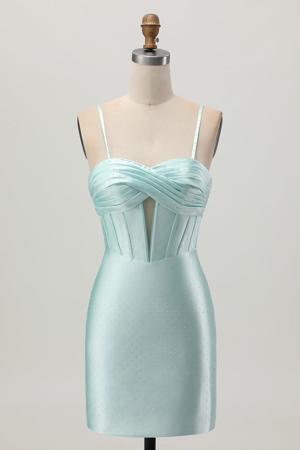 Sparkly Light Green Satin Short Corset Homecoming Dress with Beading