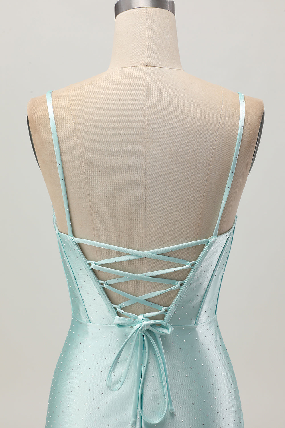Sparkly Light Green Satin Short Corset Homecoming Dress with Beading
