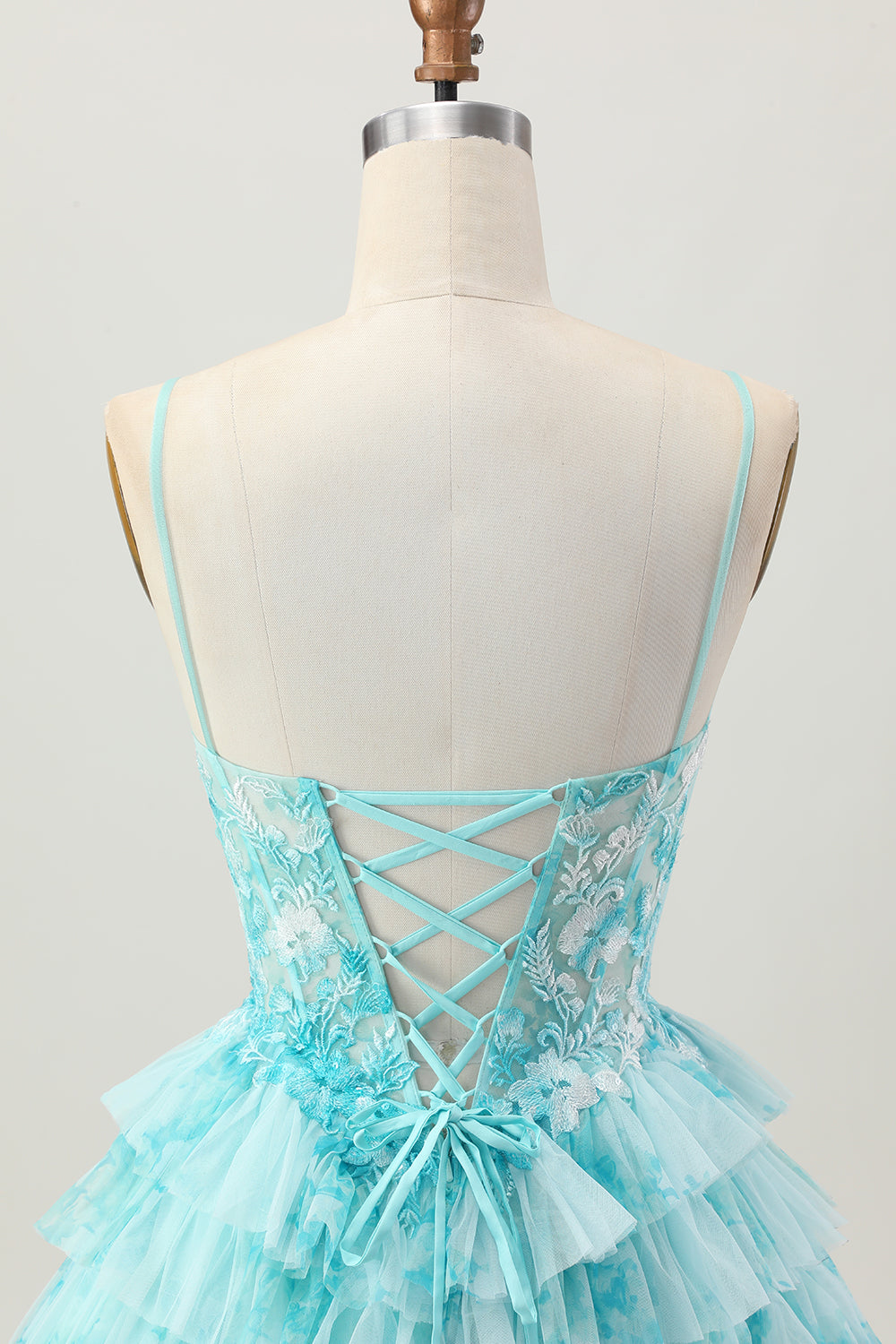 Blue Green A Line Tiered Short Corset Homecoming Dress with Appliques