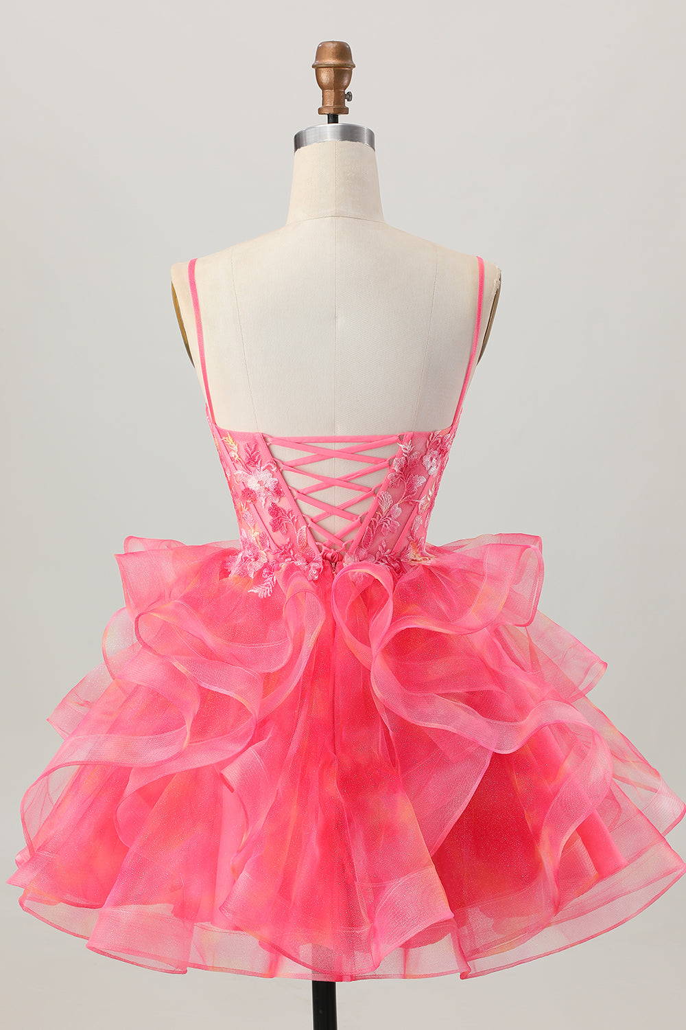 Red A Line Tiered Short Corset Homecoming Dress with Appliques