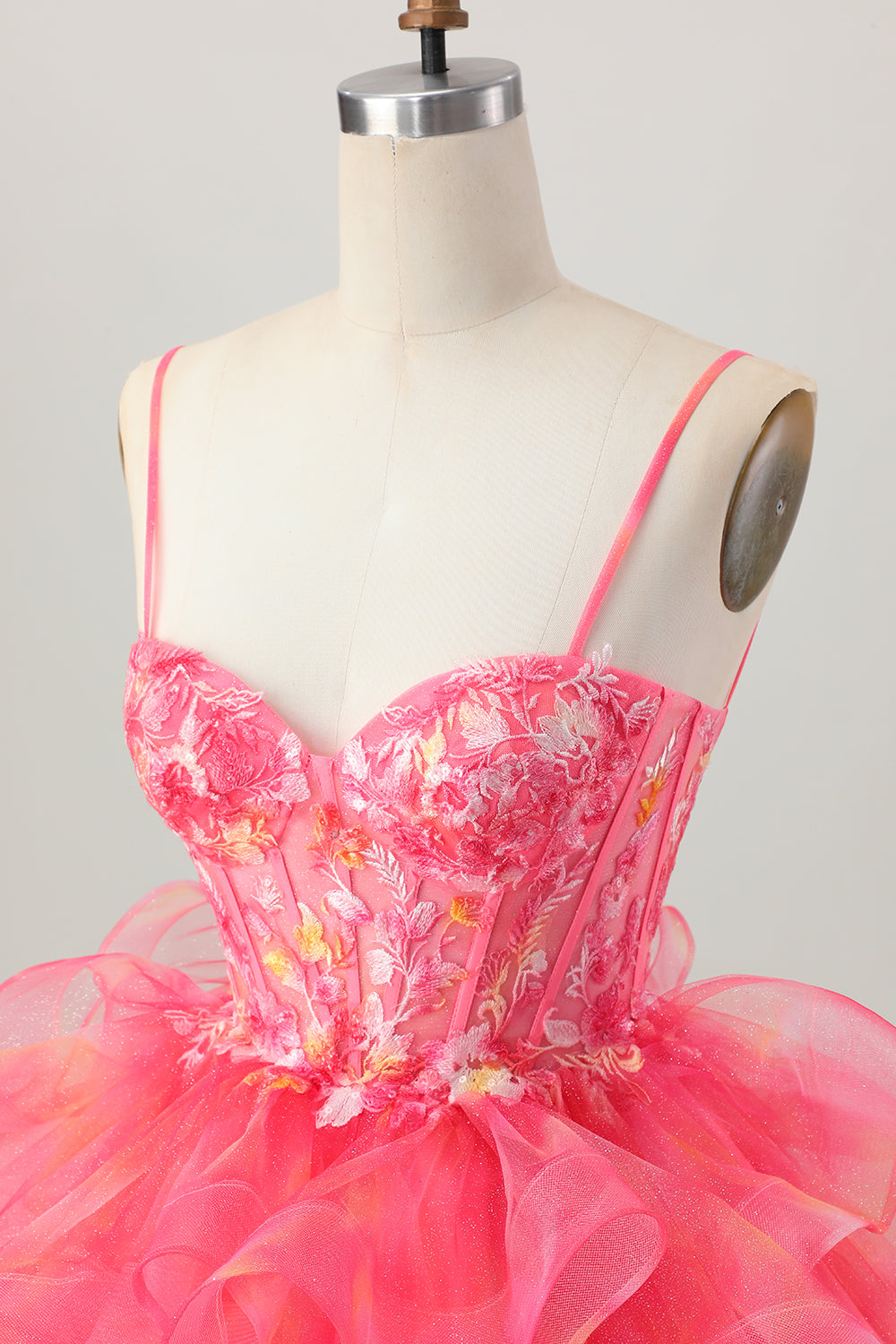 Red A Line Tiered Short Corset Homecoming Dress with Appliques