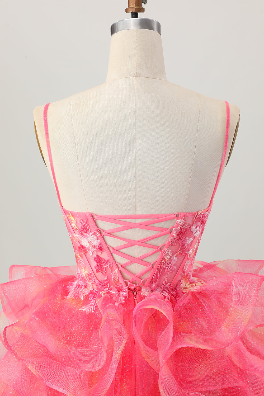 Red A Line Tiered Short Corset Homecoming Dress with Appliques