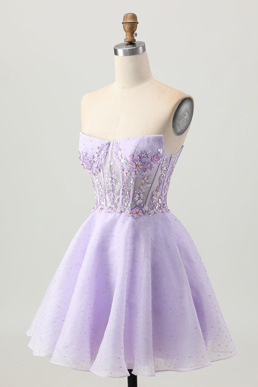 Sparkly Lilac Corset Strapless Short Homecoming Dress with Beading
