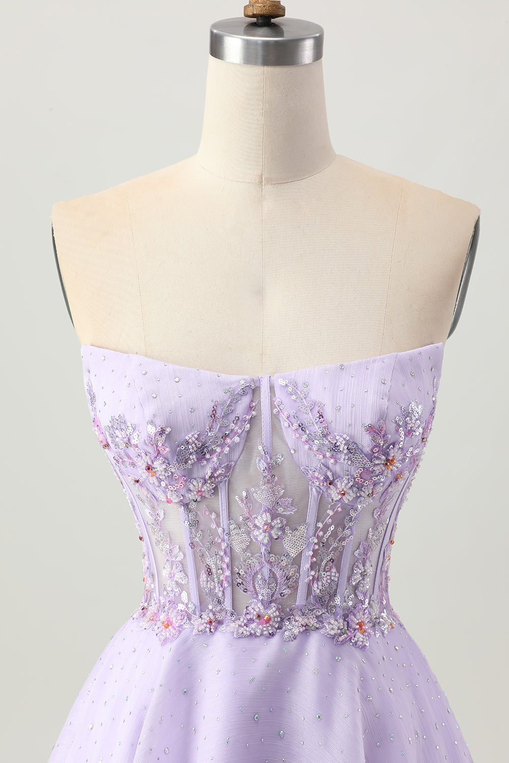 Sparkly Lilac Corset Strapless Short Homecoming Dress with Beading