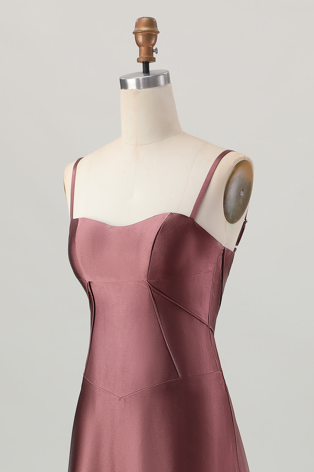 Coffee Corset A Line Satin Lace Up Back Long Wedding Guest Dress