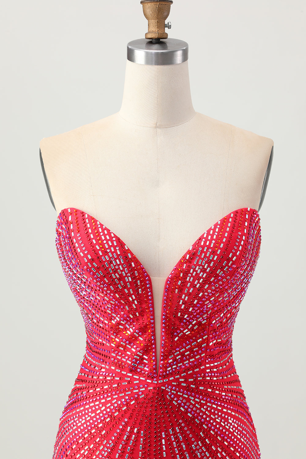 Sparkly Red Beaded Short Tight Homecoming Dress with Slit