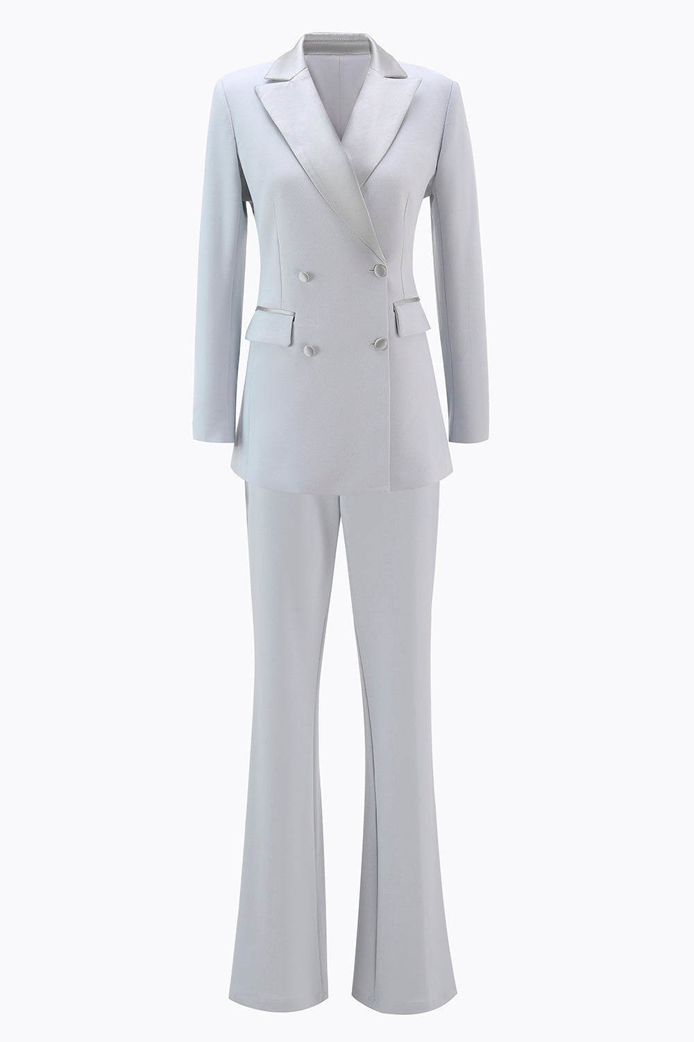 Silver  l]2 Piece Double Breasted Notched Lape Women Prom Suits