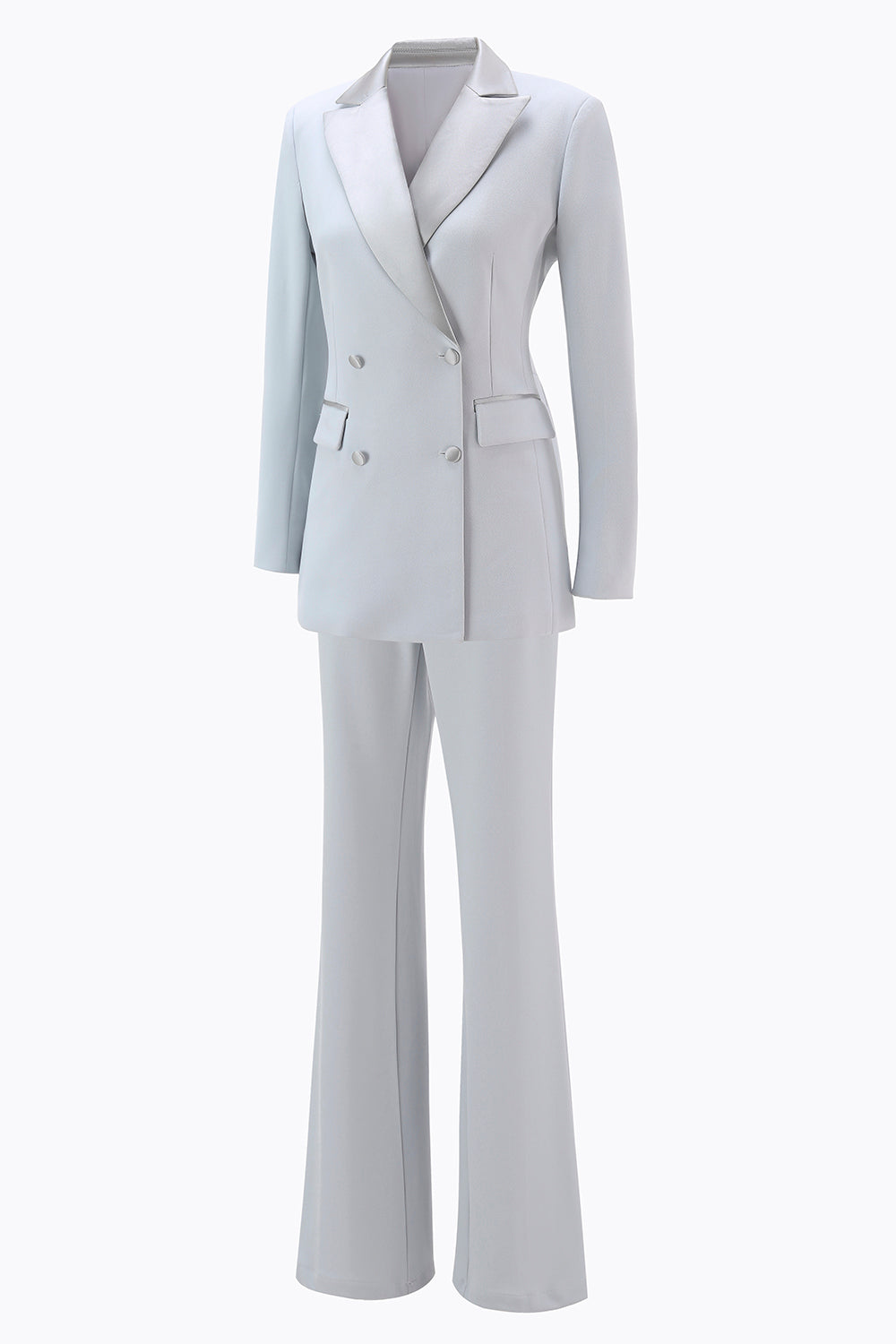 Silver  l]2 Piece Double Breasted Notched Lape Women Prom Suits