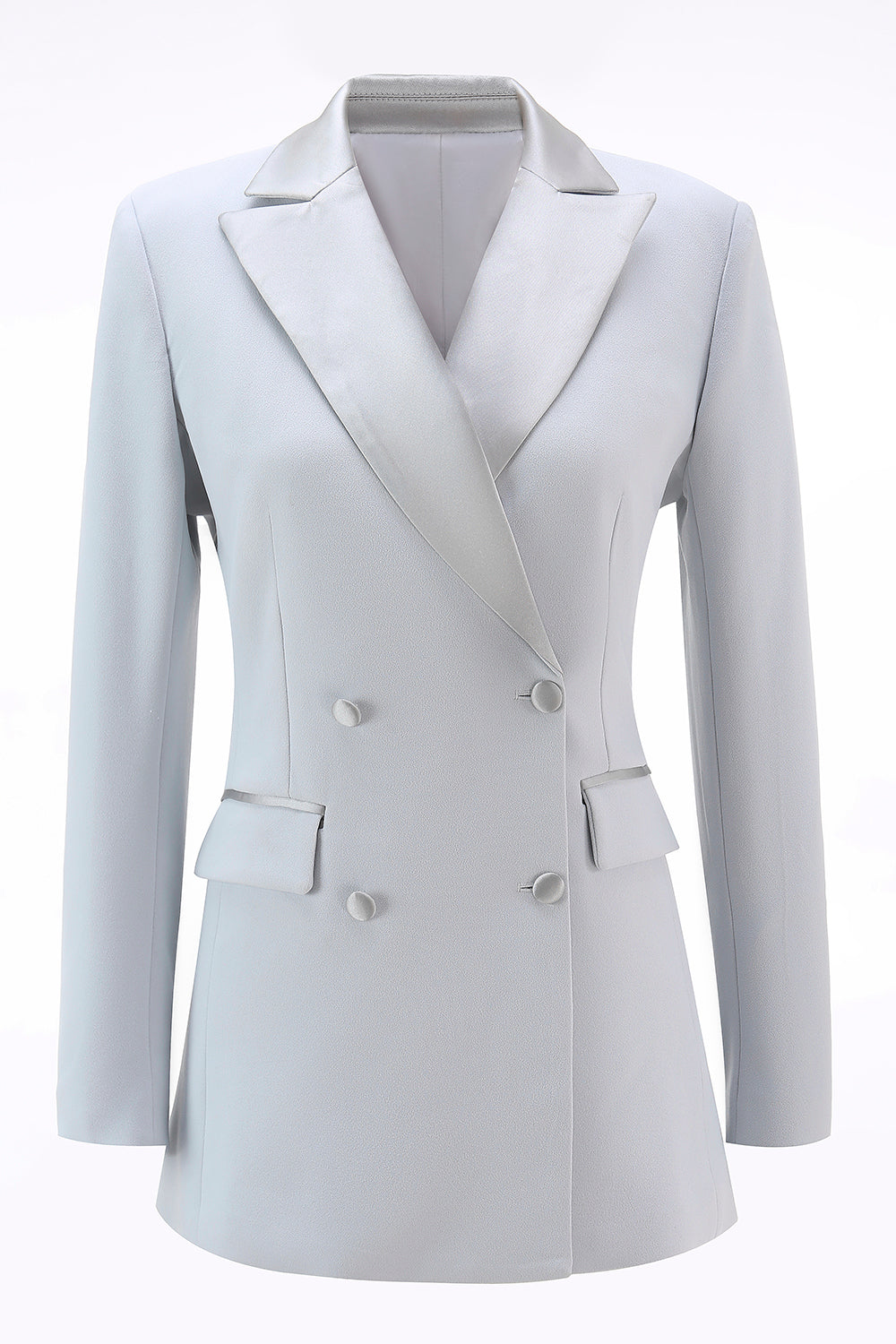 Silver  l]2 Piece Double Breasted Notched Lape Women Prom Suits