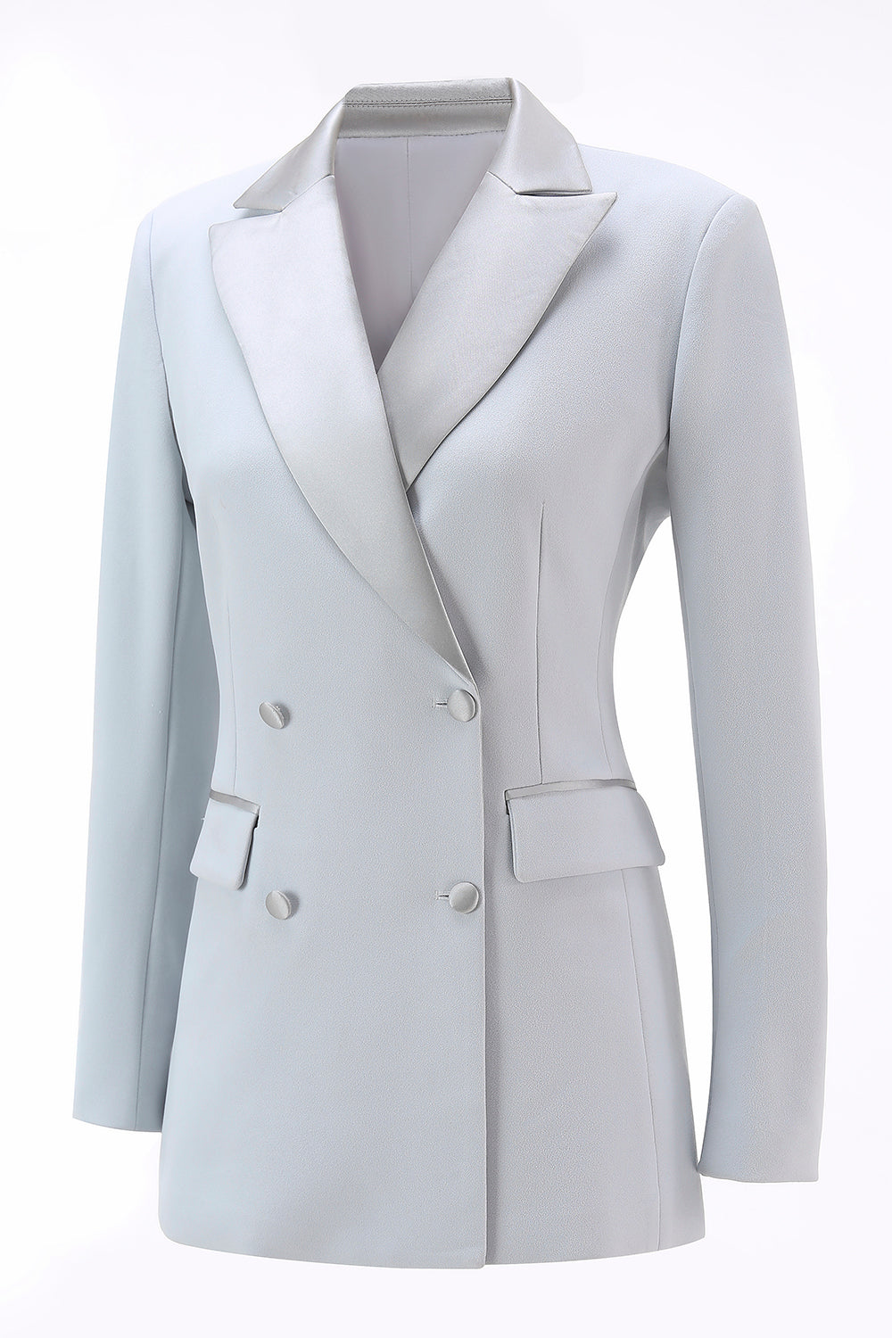 Silver  l]2 Piece Double Breasted Notched Lape Women Prom Suits