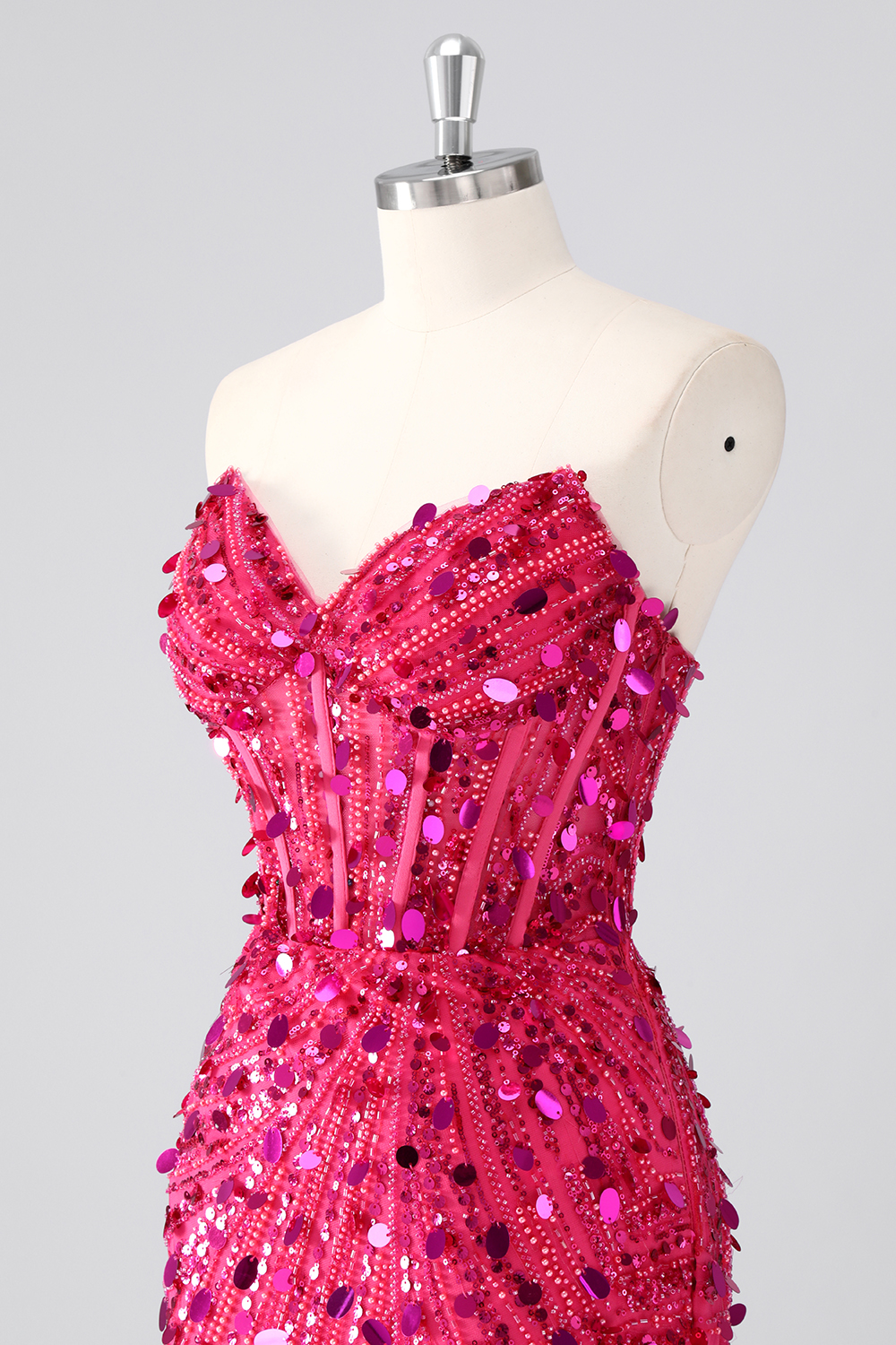 Sparkly Fuchsia Tight Sequins Short Corset Homecoming Dress