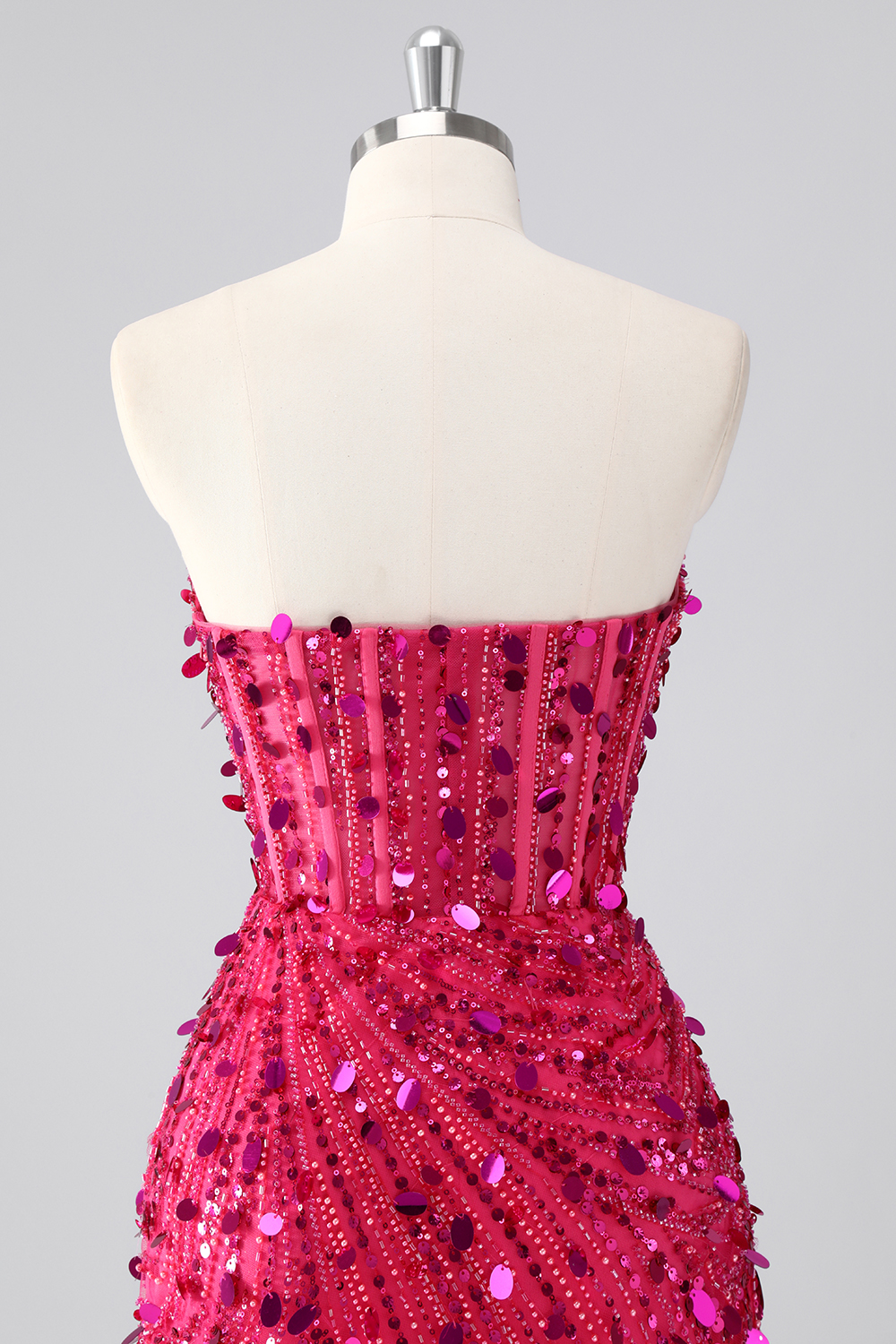 Sparkly Fuchsia Tight Sequins Short Corset Homecoming Dress