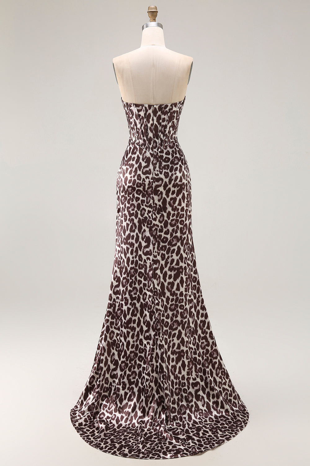 Coffee Leopard Mermaid Sweetheart Long Corset Prom Dress with Slit