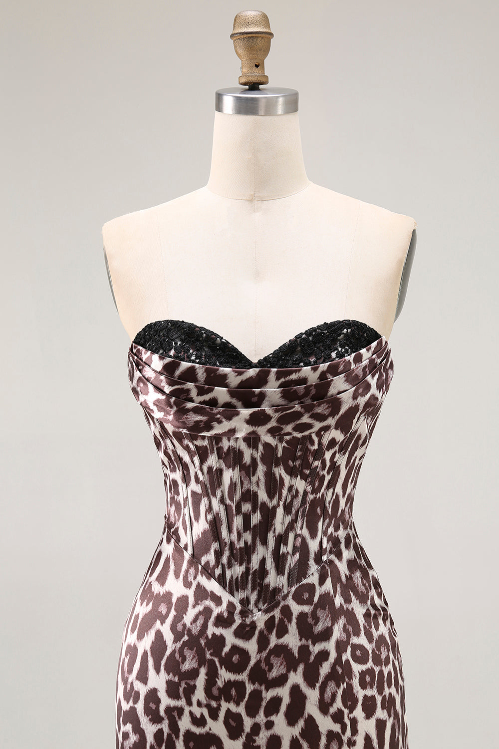 Coffee Leopard Mermaid Sweetheart Long Corset Prom Dress with Slit