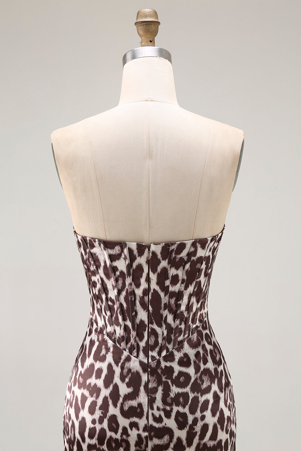 Coffee Leopard Mermaid Sweetheart Long Corset Prom Dress with Slit