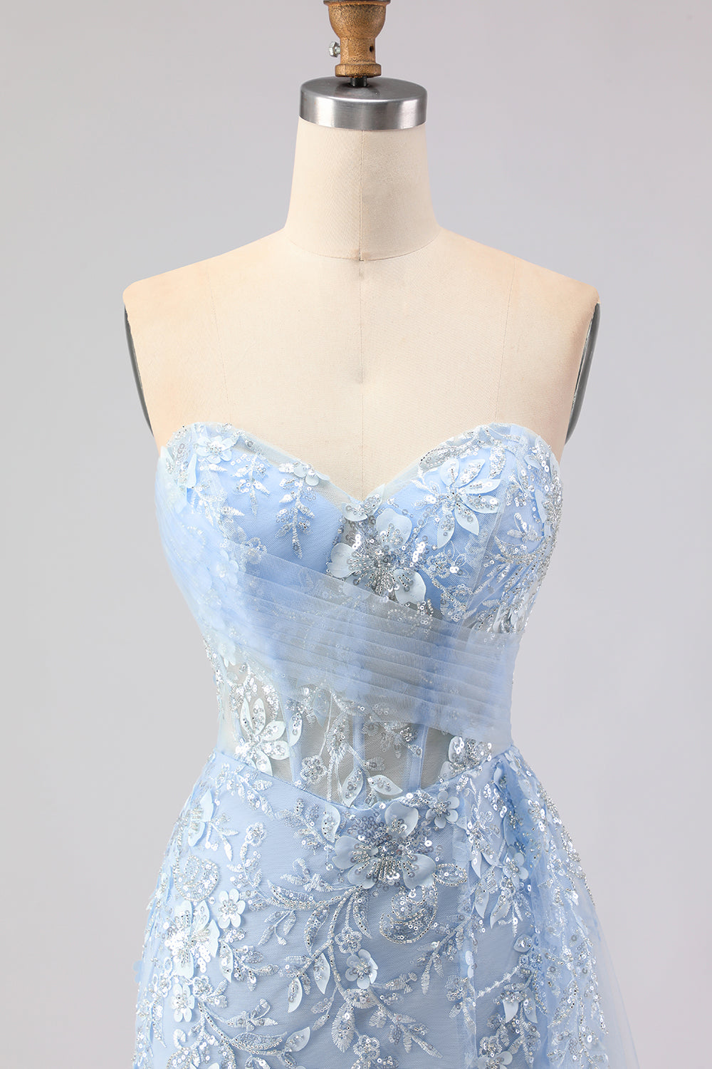 Sparkly Blue Floral Mermaid Sequin Corset Long Prom Dress