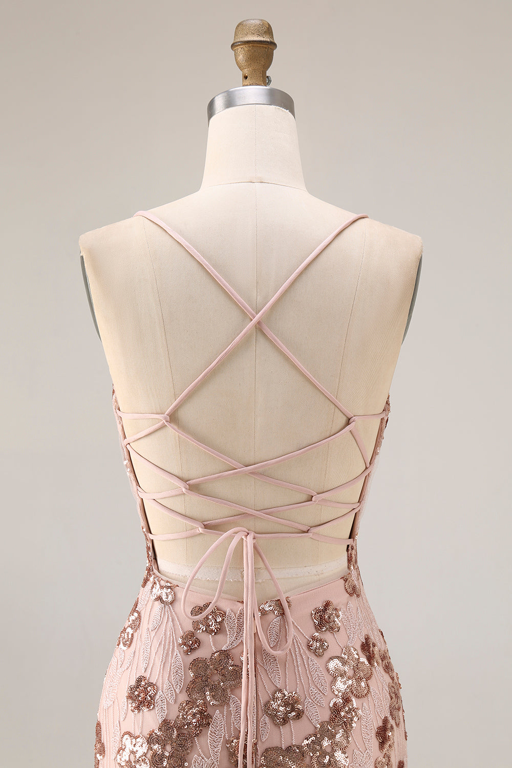 Sparkly Floral Rose Golden Mermaid Sequins Long Beaded Prom Dress