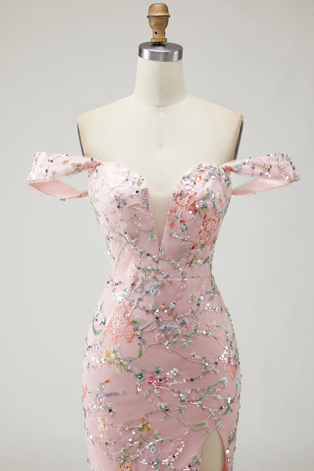 Yellow Floral Mermaid Long Prom Dress with Embroidery