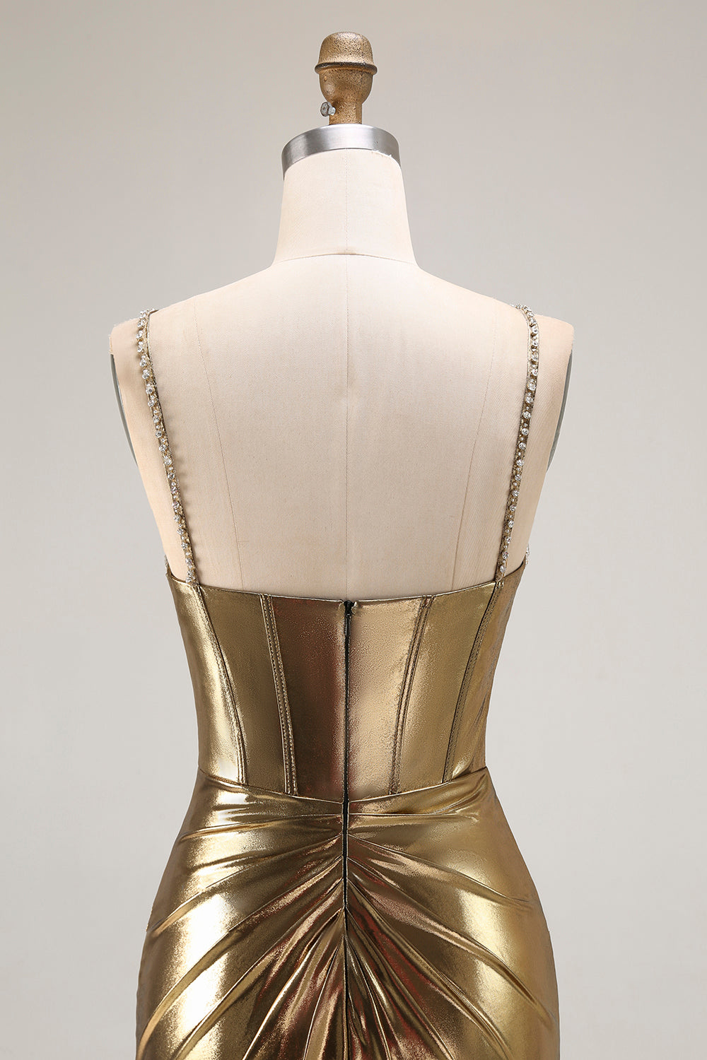 Sparkly Golden Mermaid Corset Long Metallic Prom Dress with Slit