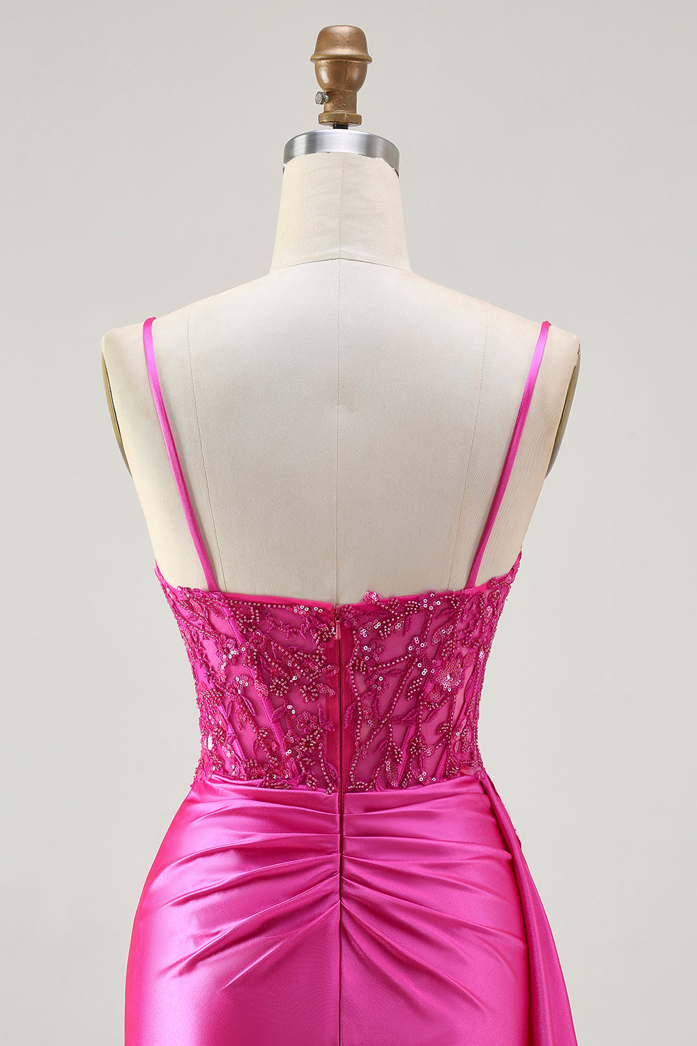 Sparkly Fuchsia Mermaid Spaghetti Straps Long Prom Dress with Slit